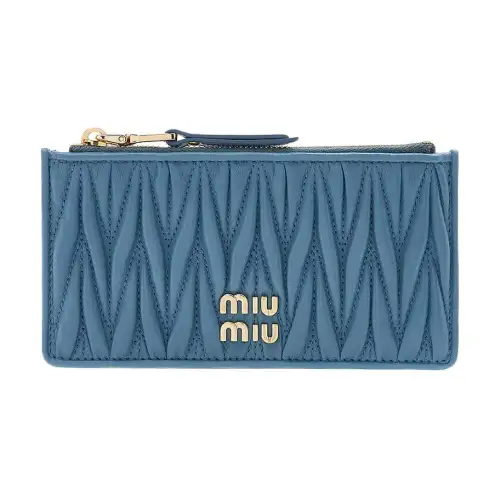 MIU MIU Nappa Leather Card Holder, Wallet Women's Blue