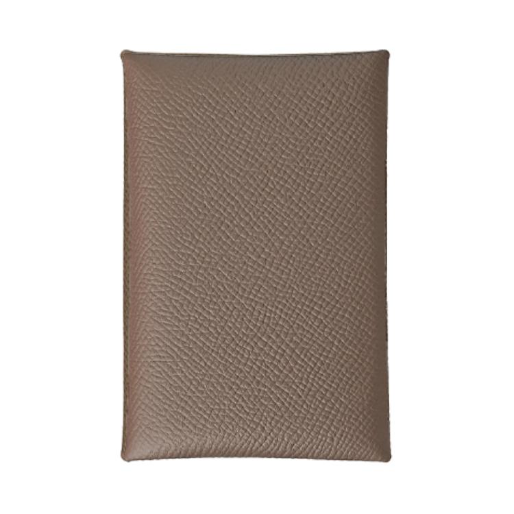 HERMES Calvi Silver Tone Buckle Epsom Calfskin Business Card Holder, Wallet, Coin Purse, Card Holder Women's