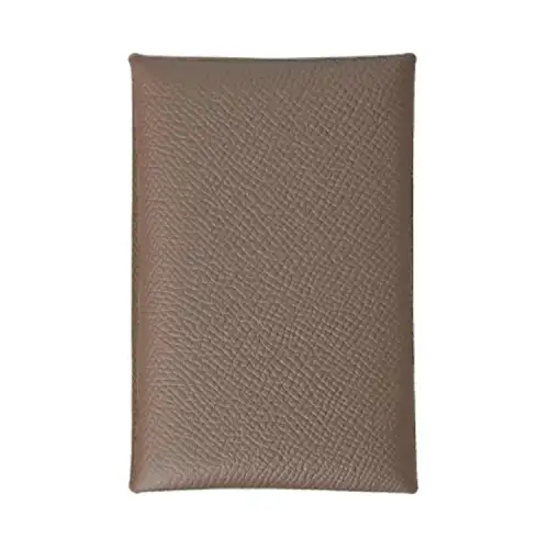 HERMES Calvi Silver Tone Buckle Epsom Calfskin Business Card Holder, Wallet, Coin Purse, Card Holder Women's
