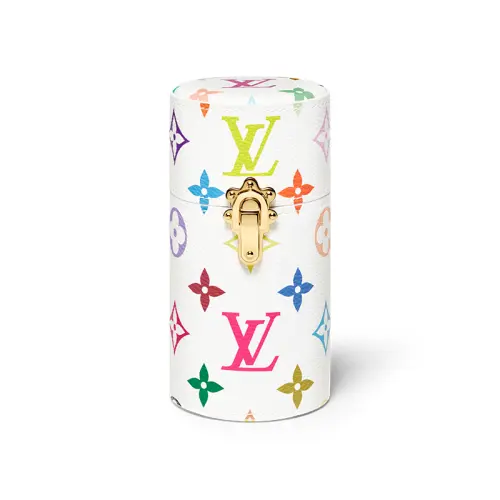 LOUIS VUITTON X Takashi Murakami joint model, iconic brass lock, classic presbyopia pattern, white tricolor, coated canvas, perfume storage bag, same style for men and women, multi-color