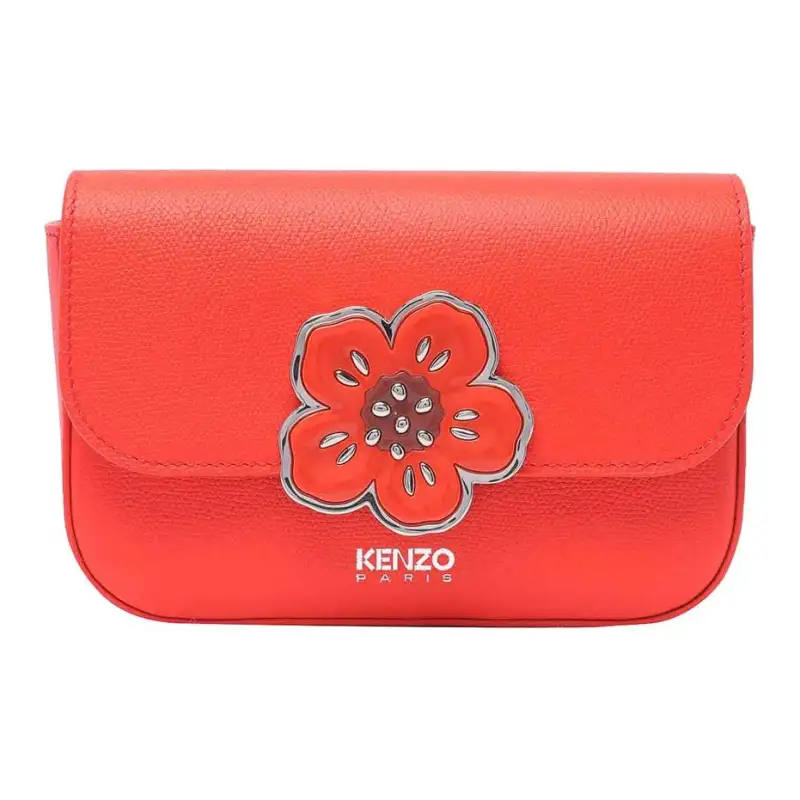 KENZO Grain Cow Leather Crossbody Bag, Shoulder Bag Women's Red