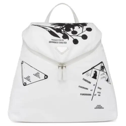 PRADA Fabric With Leather Handbag Backpack Women's White