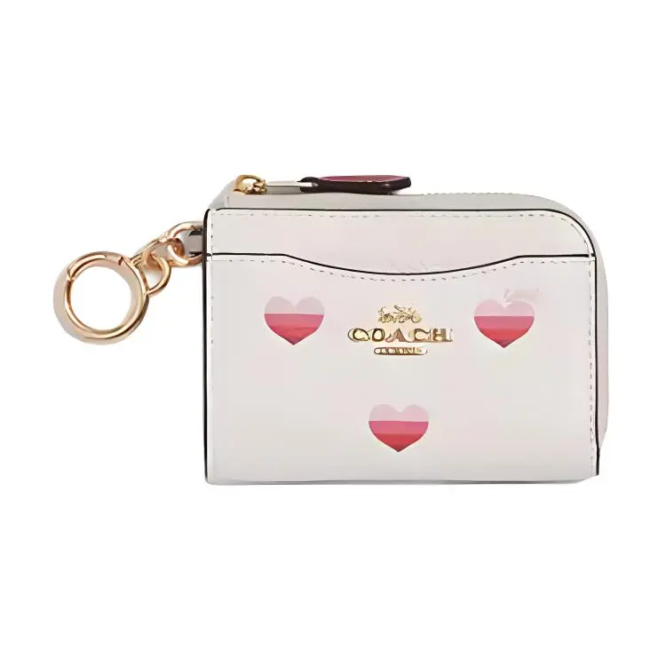 COACH Card Case Refined Pebble Leather Card Holder, Key Pouch, Coin Purse Mini Women's White
