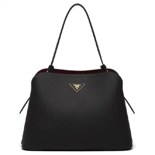 PRADA Matinée Collection Leather One Shoulder Handbag Women's Black