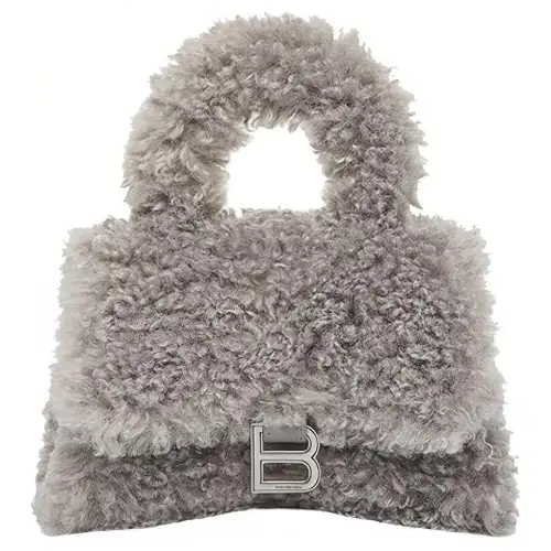 Balenciaga Furryhourglass Polyester One Shoulder Crossbody Controller Handbag Mini Women's Gray