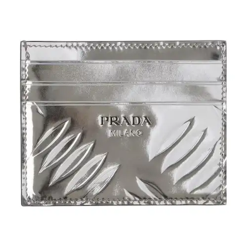 PRADA Shiny Leather Card Holder Regular Men's Silver