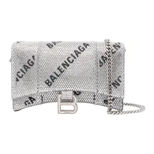 Balenciaga Hourglass Calfskin Hourglass Bag, Chain Wallet, Shoulder Bag, Crossbody Bag Women's Silver