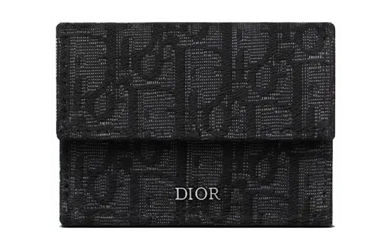DIOR Knitted Fabric With Cow Leather Wallet Men's Black