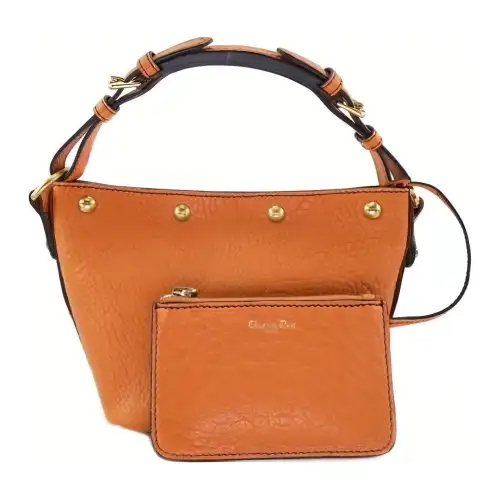 DIOR Cow Leather One Shoulder Handbag Women's Orange Red