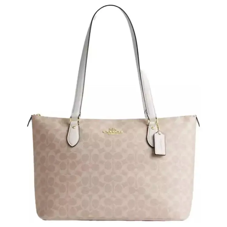 COACH Gallery Coated Canvas Tote Bag, Shoulder Bag Large Women's Silver Sand & Gray Umber