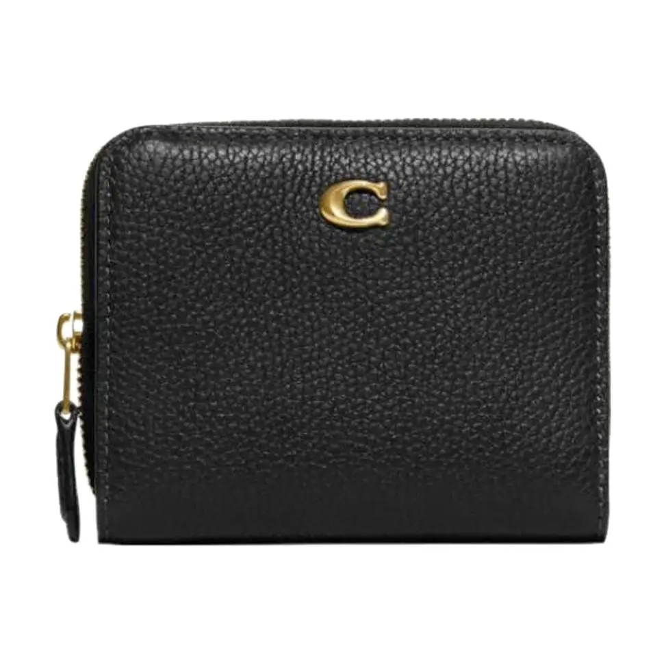 COACH Billfold Wallet Pebbled Leather Card Holder, Wallet Women's Black