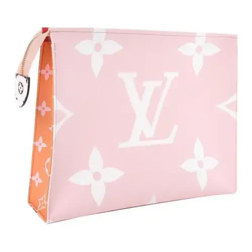 LOUIS VUITTON Coated Canvas With Leather Toiletry Bag Clutch Large Women's Pink/Red