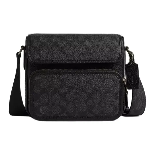 COACH Sullivan Coated Canvas With Leather Shoulder Bag, Crossbody Bag Small Men's Black
