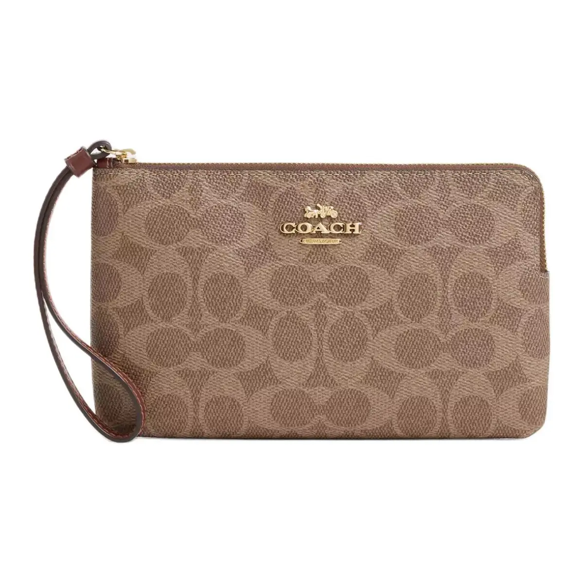 COACH Artificial Leather Wrist Bag Clutch Small Women's Brown Yellow