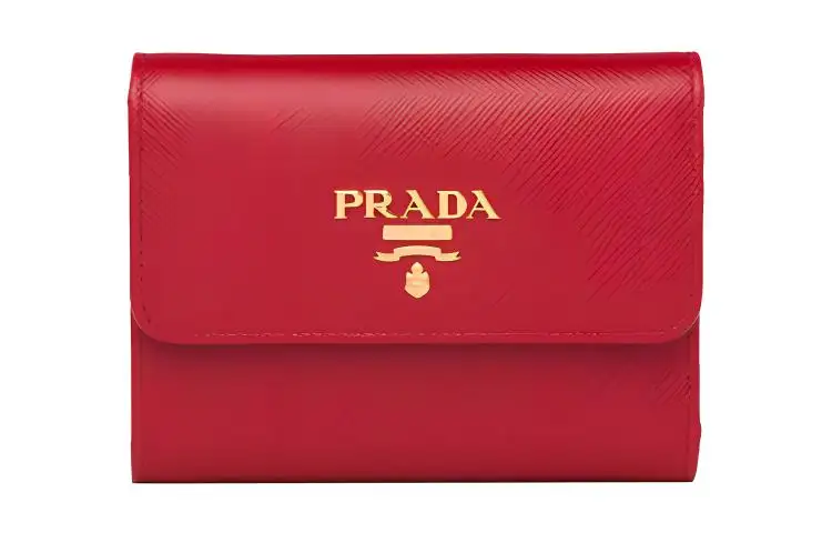 PRADA Saffiano Leather Wallet Small Women's Red