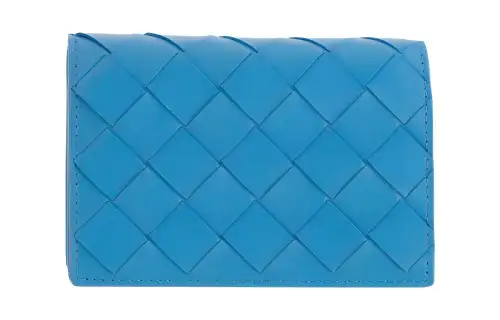 Bottega Veneta Sheepskin Business Card Holder Women's Blue