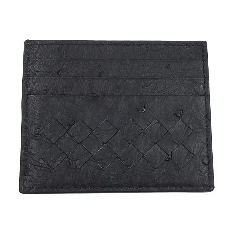 Bottega Veneta Intrecciato Ostrich Leather Card Holder Men's Black