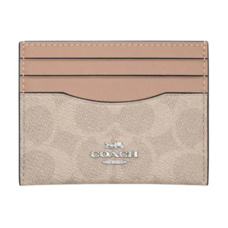 COACH Artificial Leather Card Holder Women's Sand Yellow & Gray Umber