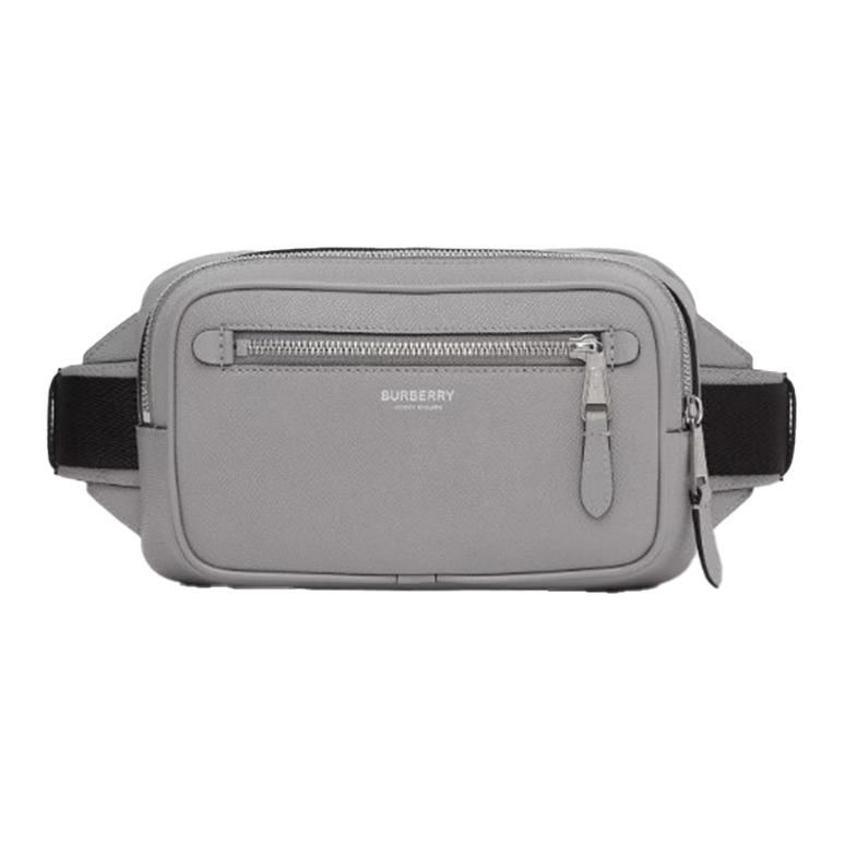 Burberry Letter Grain Leather Sling Bag, Crossbody Bag, Fanny Pack Men's Cloud Gray