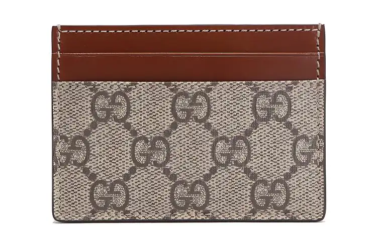 GUCCI Canvas With Leather Card Holder Card Holder Regular Unisex Ebony/Brown