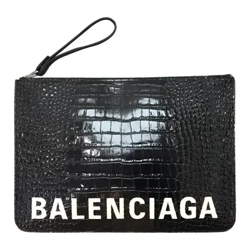 Balenciaga Cow Leather Wrist Bag Clutch Men's Black