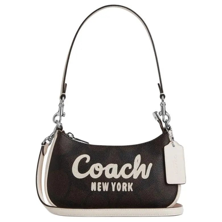 COACH Teri Coated Canvas With Calfskin Shoulder Bags Small Women's Black