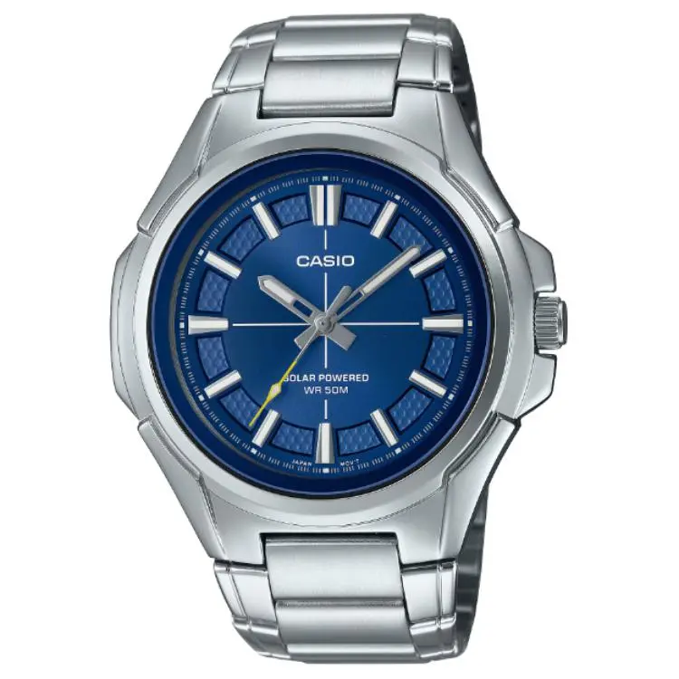 CASIO ['50', 149262]m Waterproof Solar Movement Stainless Steel Strap Watch Men's Watches Blue Dial