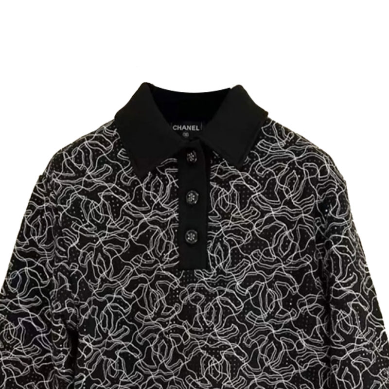 Женская футболка Chanel 25C Polo (черно-белая) — фото 4