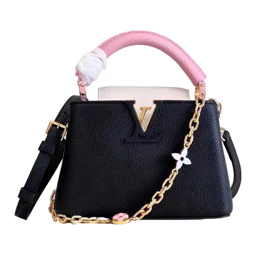 LOUIS VUITTON Capucines Multicolor Cow Leather Capson Handbag, Crossbody Bag Mini Women's Black/Beige