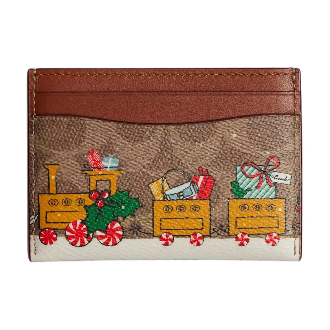 COACH Coated Canvas Card Holder Regular Women's Tan & Caramel
