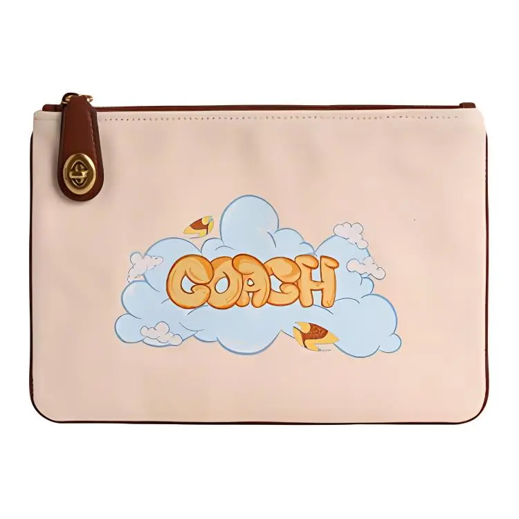 COACH Tsinghua, Collaboration Edition Fabric Clutch Medium Women's Brass Hardware In Mixed Color Natural