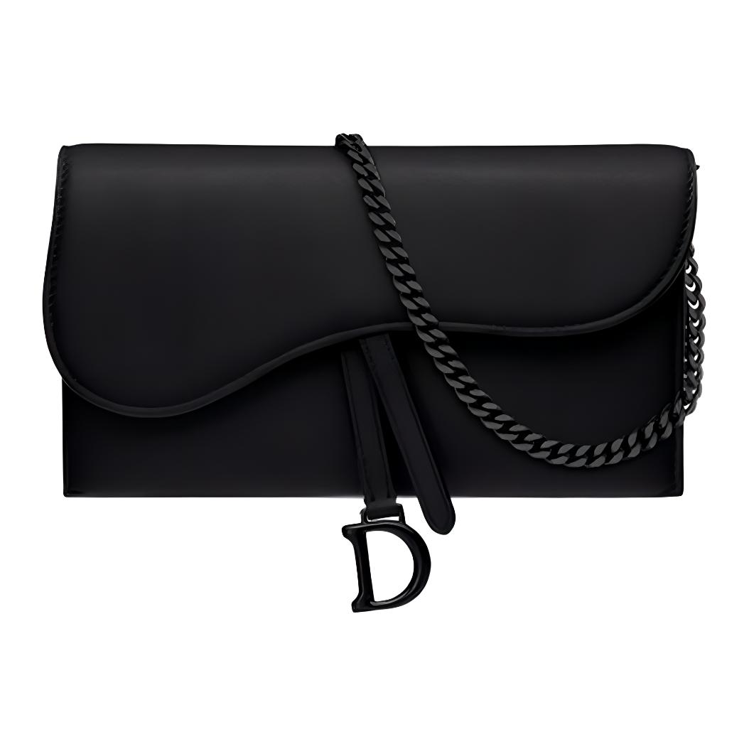 DIOR Dior Saddle Ultramatte chain WOC with independent card holder, calfskin, mother-in-law bag, clutch bag, crossbody handbag, women's model, matte black