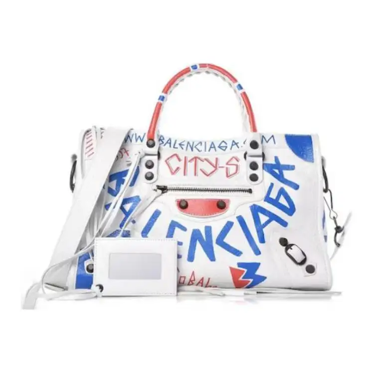 Balenciaga Lambskin Portable Crossbody Bag, Shoulder Bag Large Women's White/Multicolor