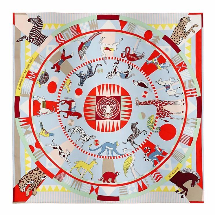 Женский шарф Hermes Carrousel (красно-синий)