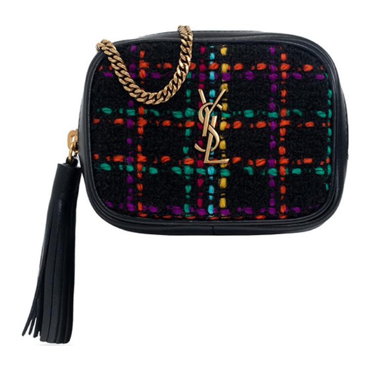 Yves Saint Laurent Baby Lou Wool Tweed with Colorful Check Pattern Shoulder Bag Crossbody Bag Women's Black