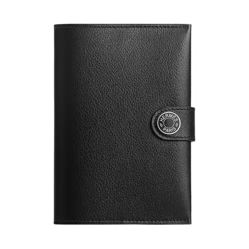 HERMES R.M.S Evergrain Calfskin Passport Holder Men's Noir Black