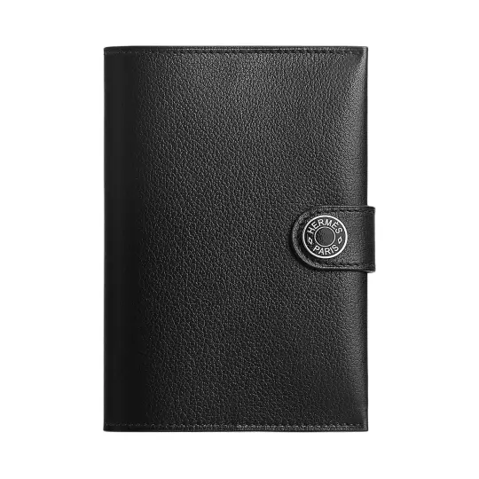 HERMES R.M.S Evergrain Calfskin Passport Holder Men's Noir Black