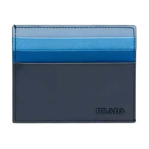 PRADA Saffiano Leather Card Holder Men's Blue