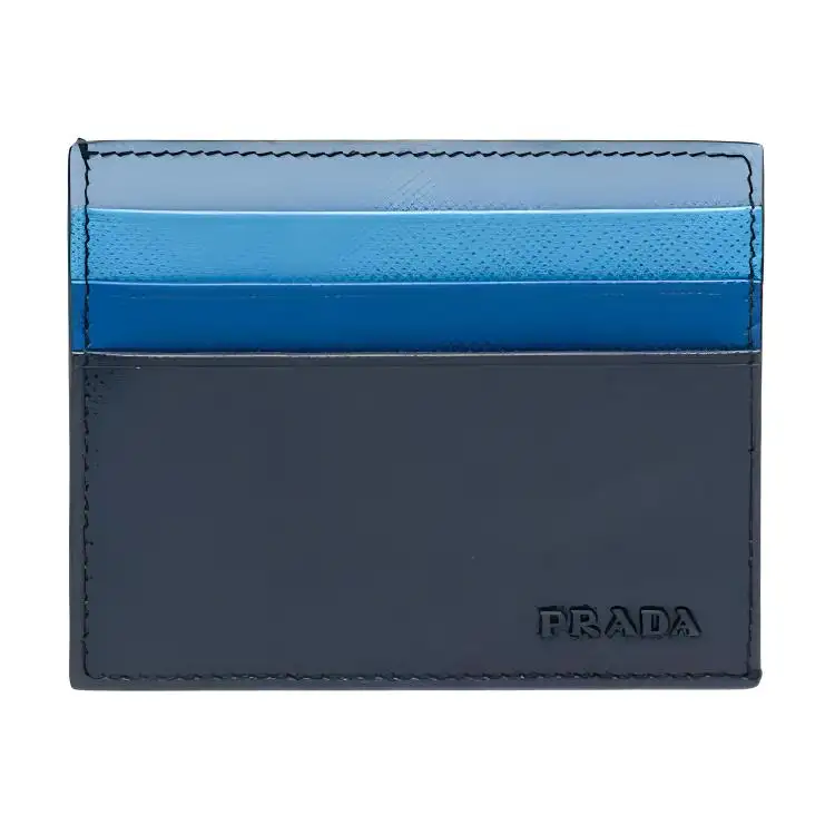 PRADA Saffiano Leather Card Holder Men's Blue