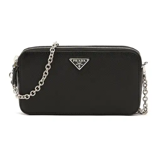 PRADA Saffiano Leather Handheld Shoulder Bag Women's Black
