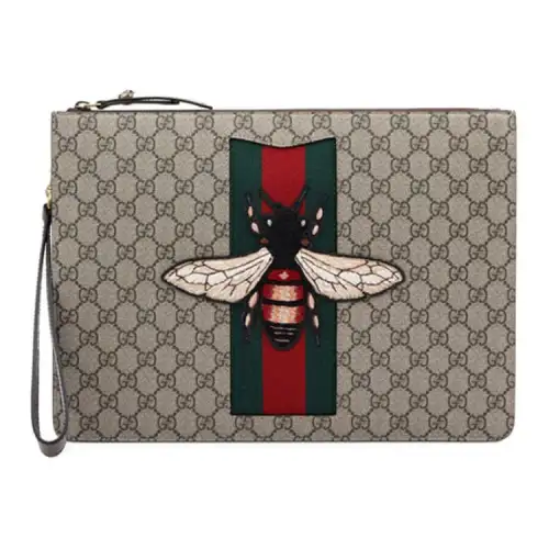 GUCCI Canvas With Leather Clutch Men's Ebony & Brown