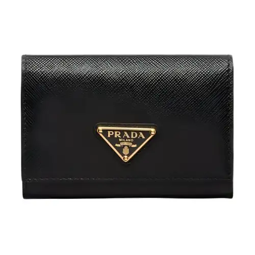 PRADA Saffiano Leather Card Holder Women's Black