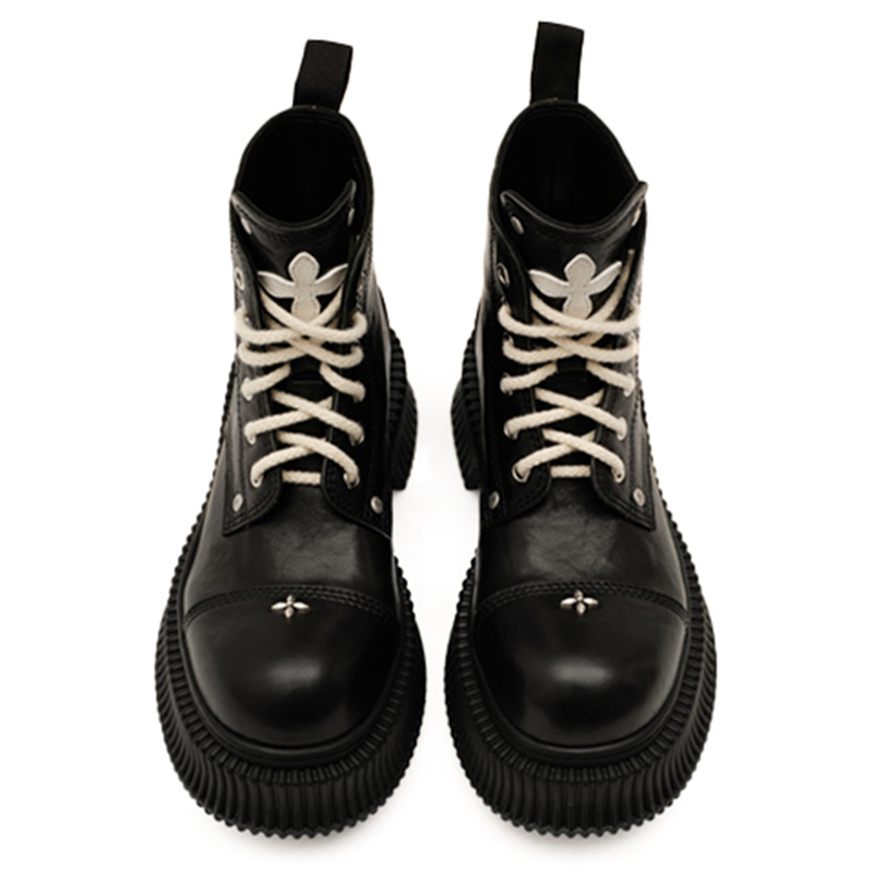 SMFK Cow Leather Short Combat Boots 5.5cm Women's Black