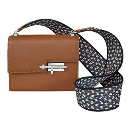 HERMES Verrou Mysore Goat Skin With Canvas Shoulder Bag, Crossbody Bag Women's Hazel Brown/Black/White/Dark Blue