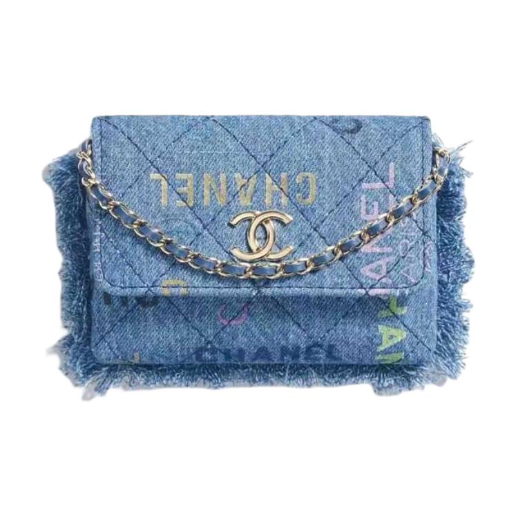 CHANEL Denim Clutch, Coin Purse, Card Holder Women's Blue