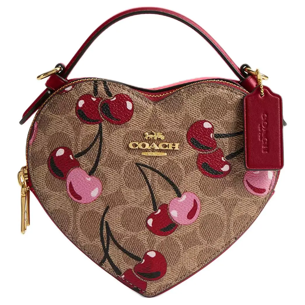 COACH Heart Coated Canvas Heart Shaped Bag, Shoulder Bag, Crossbody Bag, Handbag Mini Women's Tan