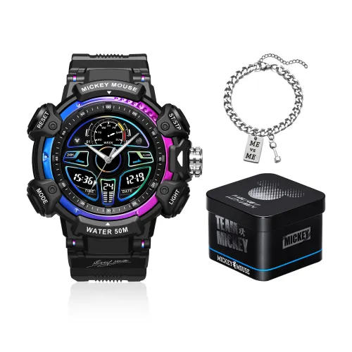 Disney Disney, men's watch, electronic sports gift box, rubber watch strap, black design waterproof shockproof shatterproof dial in racing style, for secondary school, for teenagers