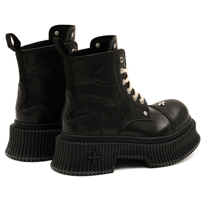 SMFK Cow Leather Short Combat Boots 5.5cm Women's Black