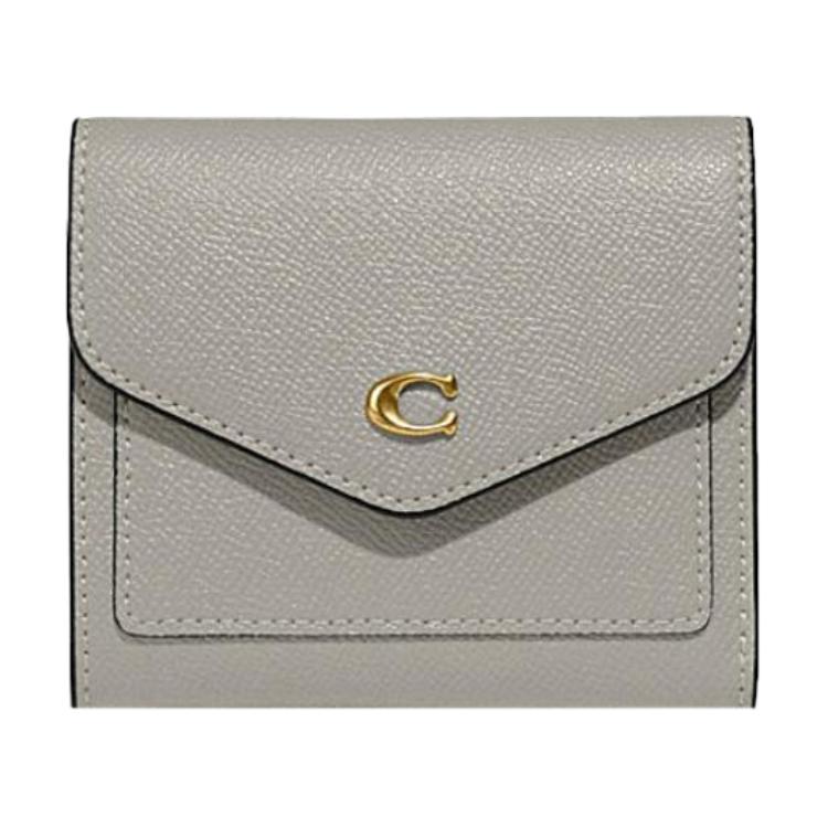 COACH Wyn Cross Grain Split Cow Leather Card Holder Document Wallet Small Women's Gray
