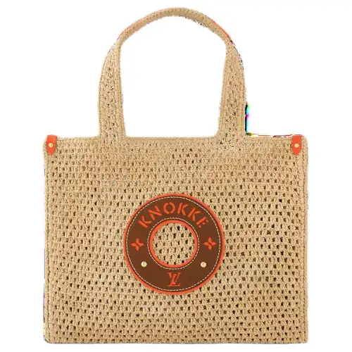 LOUIS VUITTON ONTHEGO Raffia With Leather Tote Bag, Shopping Bag, Handbag Medium Women's Natural